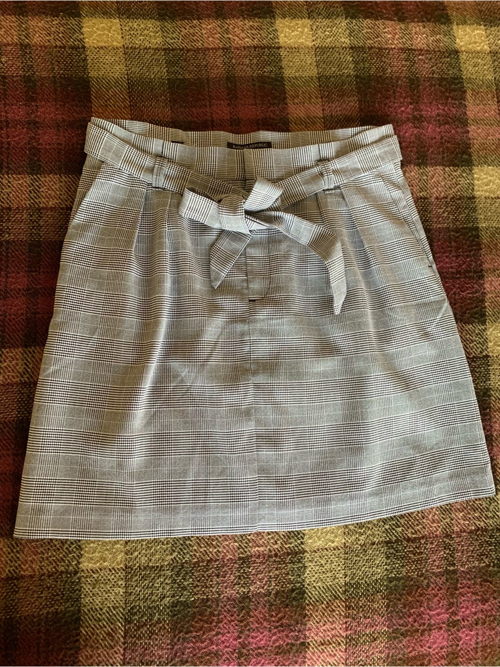 Banana Republic Factory Gray Plaid Tie-Waist A-Line Skirt